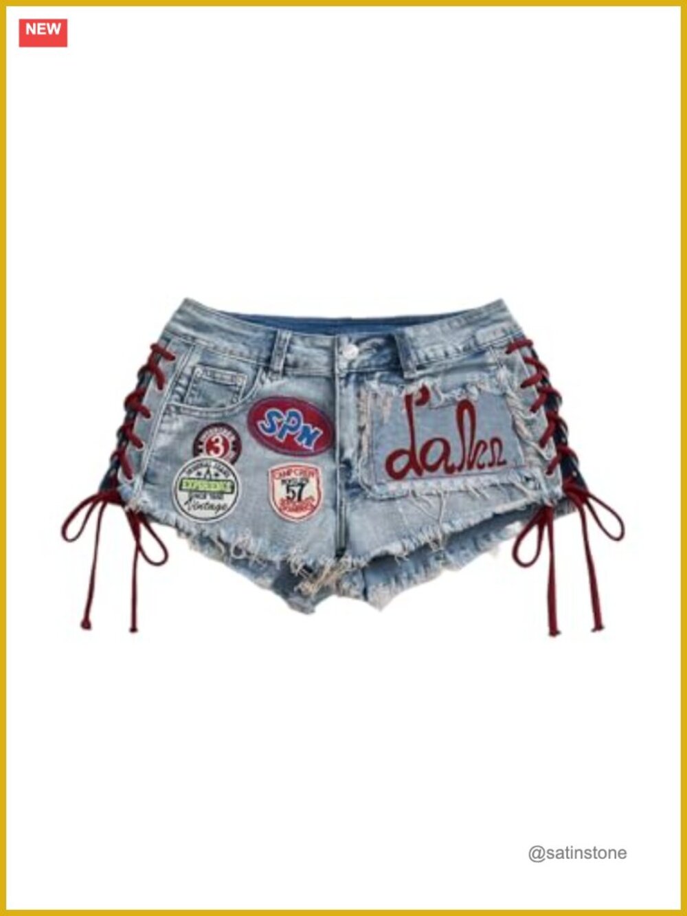 Y2K Lace Up Denim Shorts Graphic Mini Jean Shorts
